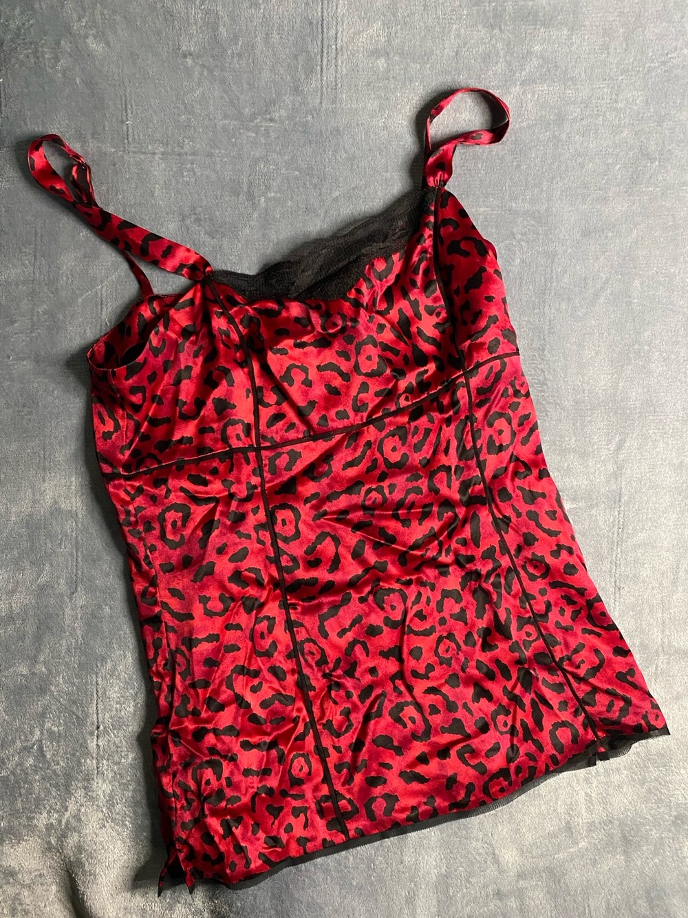 White House Black Market 100% Silk Cami Red and Black Leopard Print Size Small